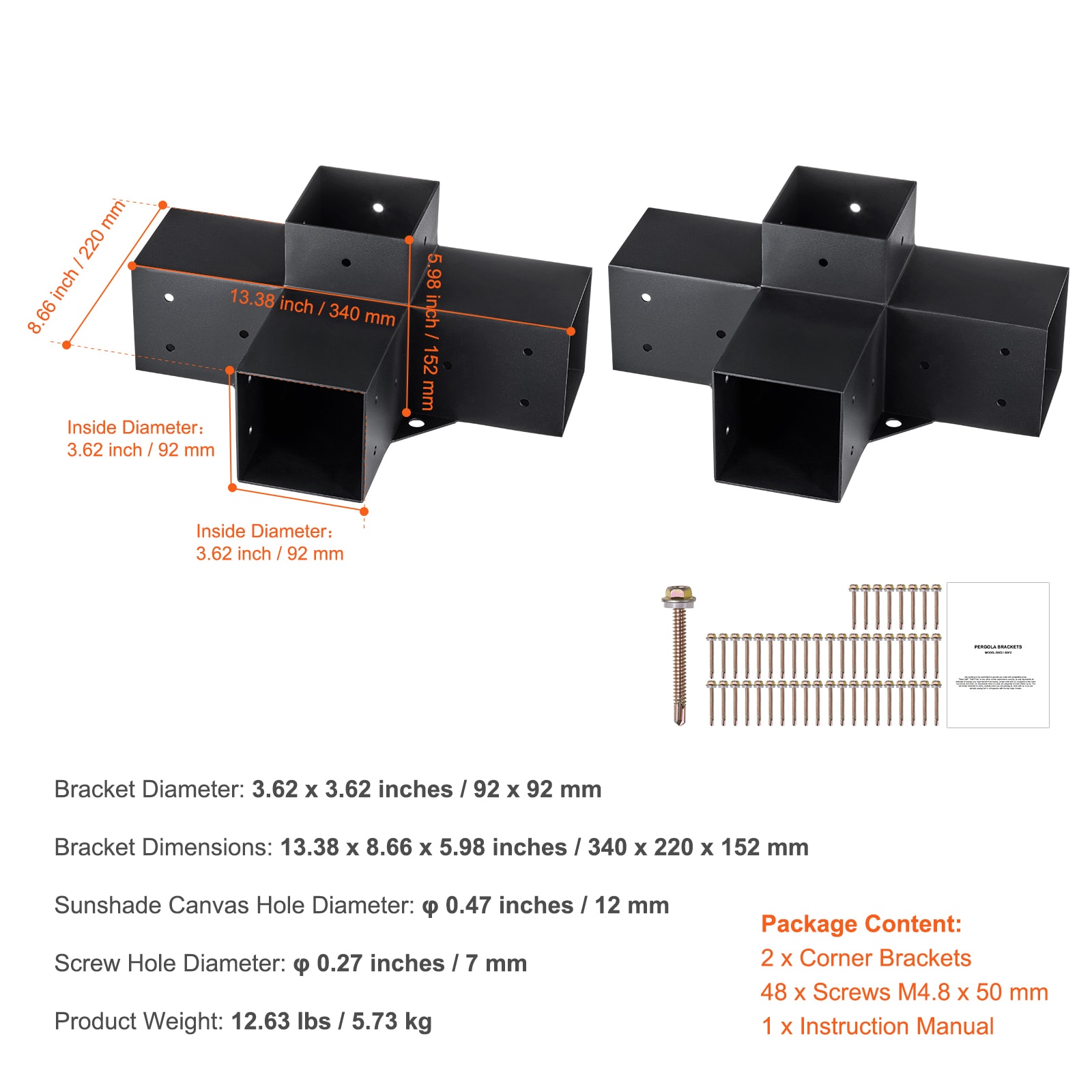 Pergola Bracket Kit 4''x4'', 2pcs 4-Way Heavy Duty Corner Bracket Woodworks DIY Post Base Kit, Easy Installation Wooden Beams For Gazebos, Patio Pergolas, Log Cabin Outdoor Pergola Hardware_maomaolike.com